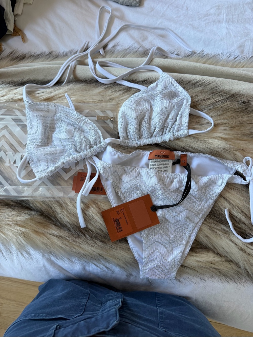 Missoni White Chevron Knit Triangle Bikini